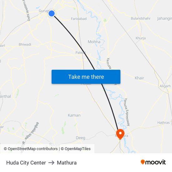 Huda City Center to Mathura map