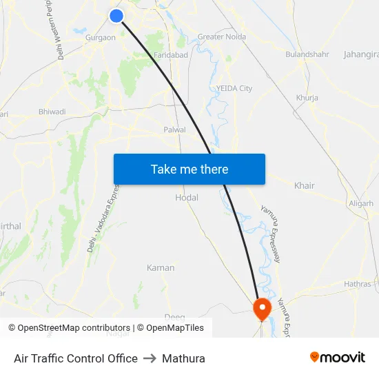 Air Traffic Control Office to Mathura map