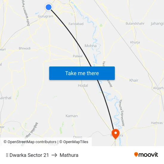 ✈ Dwarka Sector 21 to Mathura map