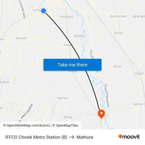 IFFCO Chowk Metro Station (B) to Mathura map