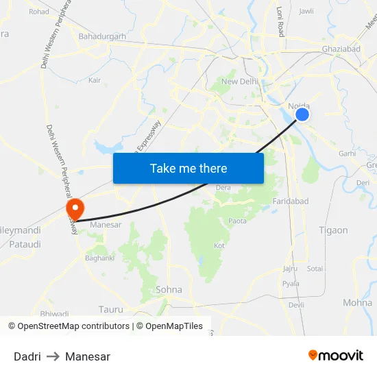 दादरी to मानेसर map