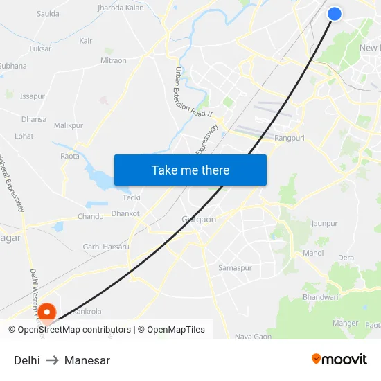 Delhi to Manesar map