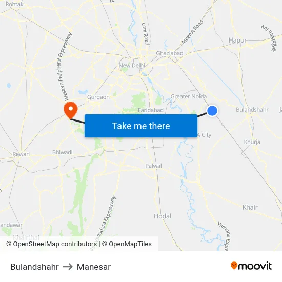 बुलंदशहर to मानेसर map