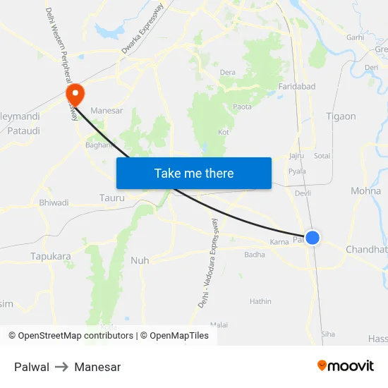 पलवल to मानेसर map