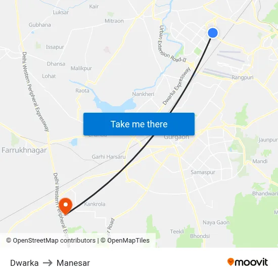 द्वारका to मानेसर map
