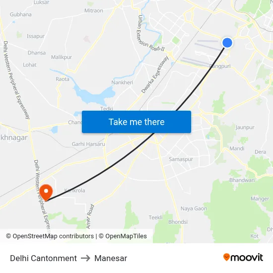 Delhi Cantonment to Manesar map