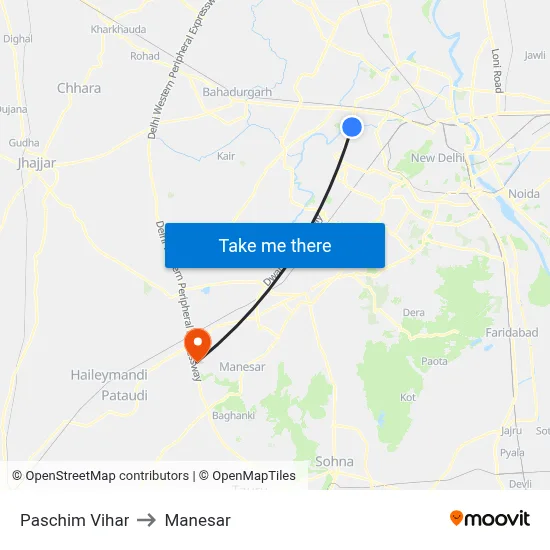Paschim Vihar to Manesar map