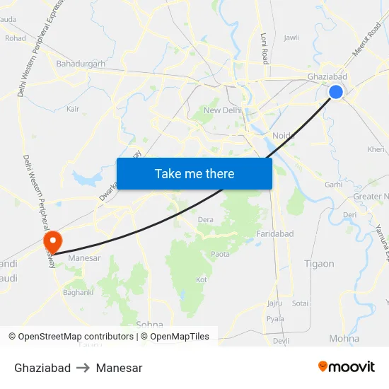 गाज़ियाबाद to मानेसर map
