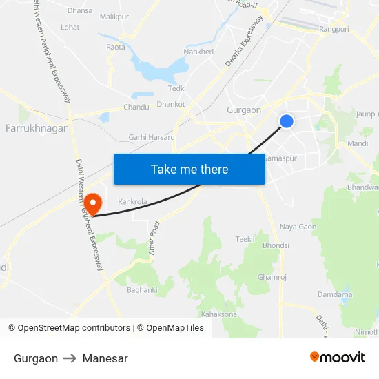 गुड़गाँव to मानेसर map
