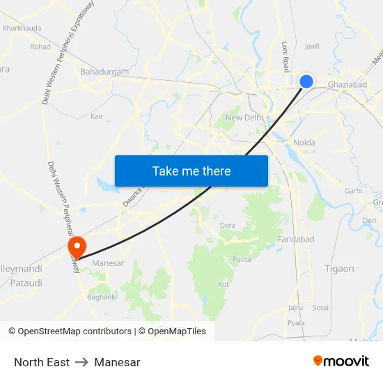 नॉर्थ ईस्ट to मानेसर map