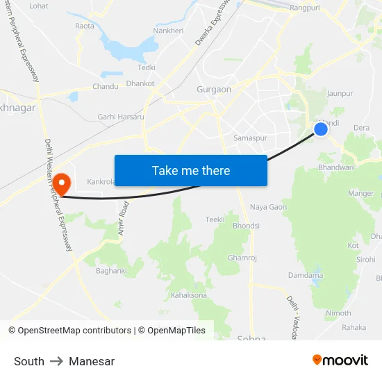 साउथ to मानेसर map