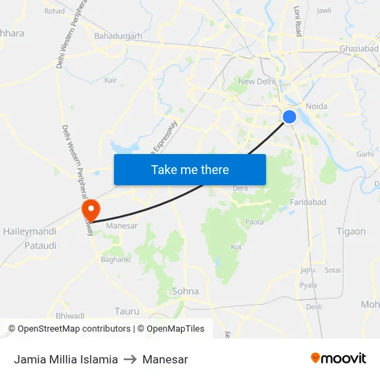 जामिया मिल्लिया इस्लामिया to मानेसर map