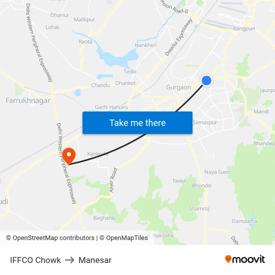 इफको चौक to मानेसर map