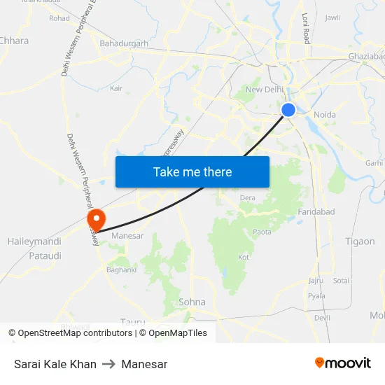 सराय काले खान to मानेसर map