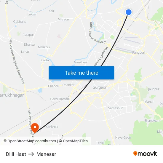 दिल्ली हाट to मानेसर map