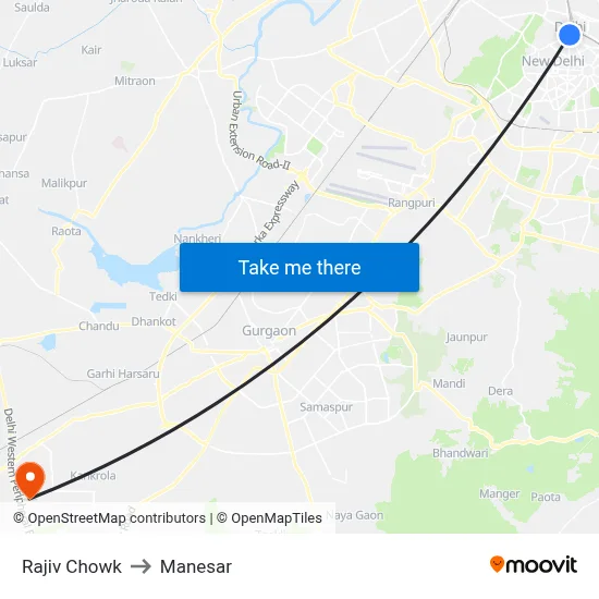 Rajiv Chowk to Manesar map