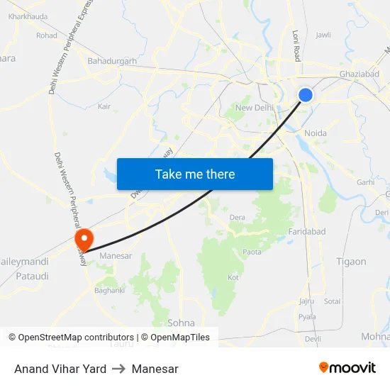Anand Vihar Yard to Manesar map