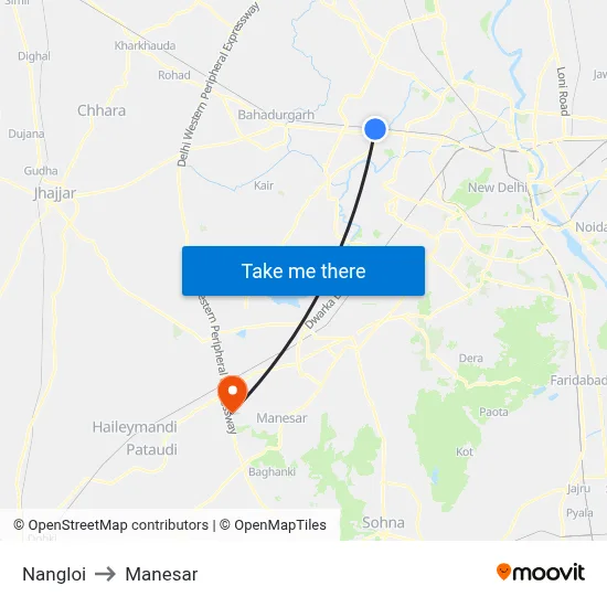Nangloi to Manesar map
