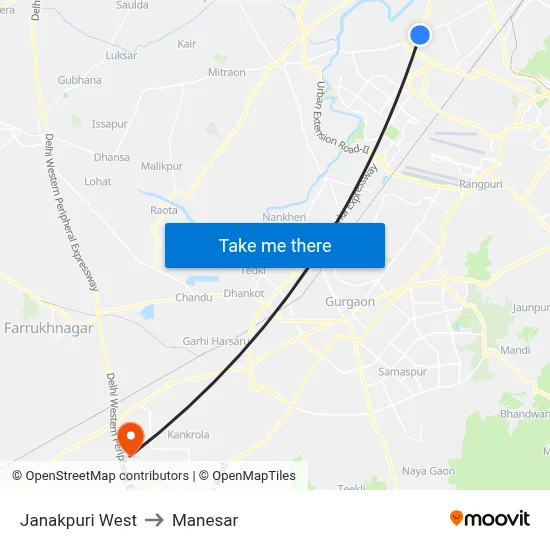 Janakpuri West to Manesar map