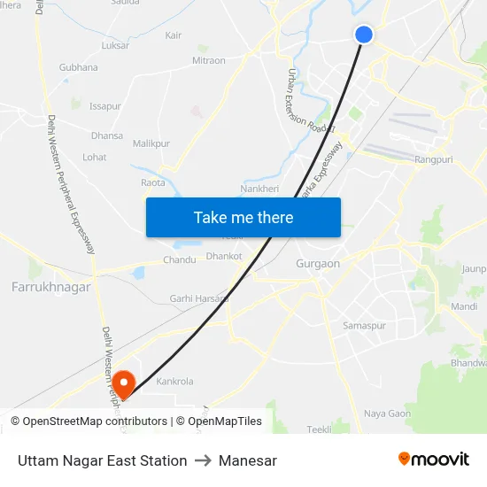 Uttam Nagar East Station to Manesar map