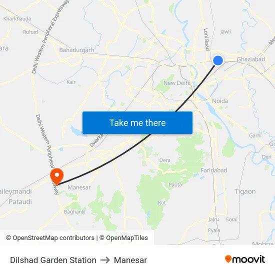 Dilshad Garden Station to Manesar map