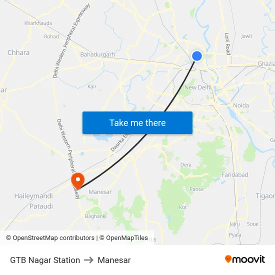 GTB Nagar Station to Manesar map