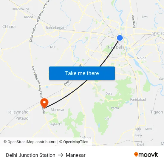 Delhi Junction Station to Manesar map