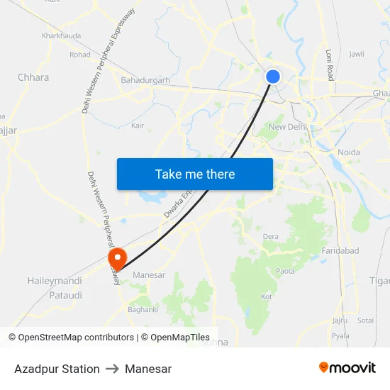 Azadpur Station to Manesar map