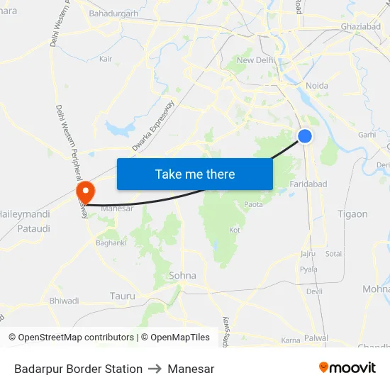Badarpur Border Station to Manesar map