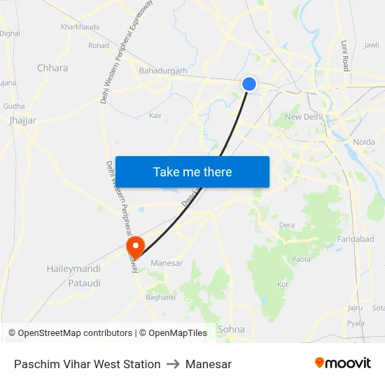 Paschim Vihar West Station to Manesar map