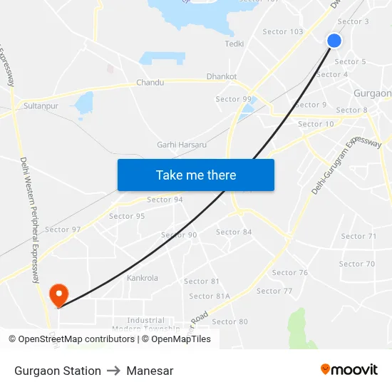 Gurgaon Station to Manesar map