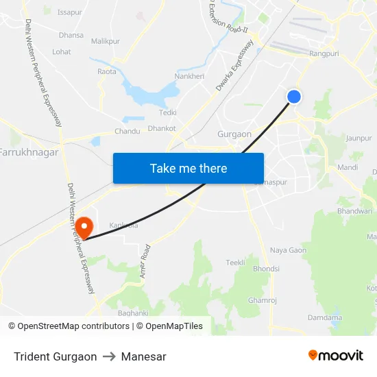 Trident Gurgaon to Manesar map