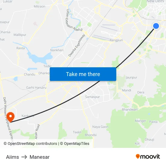 Aiims to Manesar map