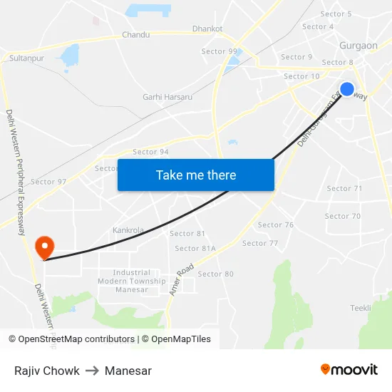 Rajiv Chowk to Manesar map