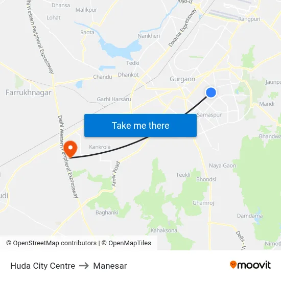 Huda City Centre to Manesar map