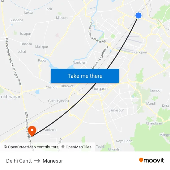 Delhi Cantt to Manesar map