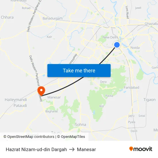Hazrat Nizam-ud-din Dargah to Manesar map