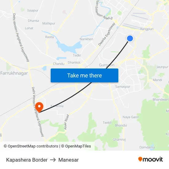 Kapashera Border to Manesar map