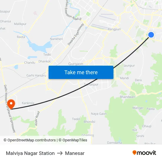 Malviya Nagar Station to Manesar map