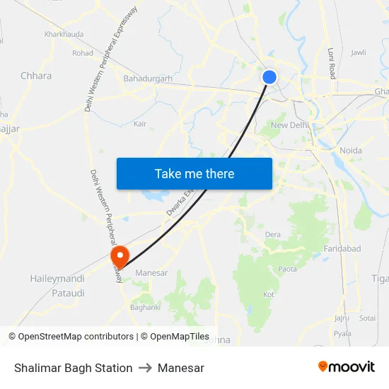 Shalimar Bagh Station to Manesar map
