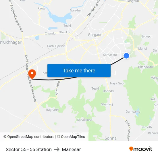 Sector 55–56 Station to Manesar map