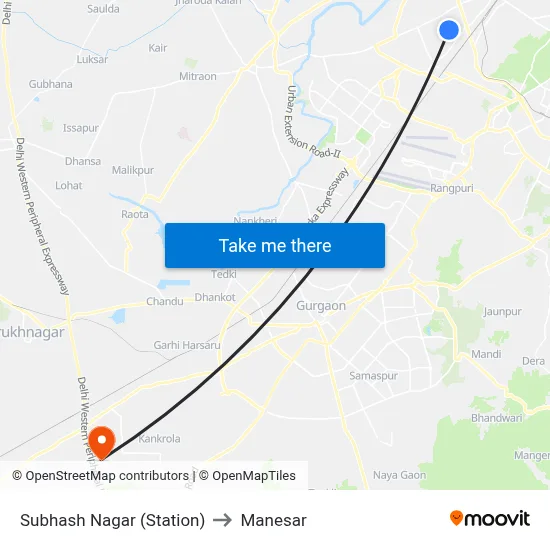 Subhash Nagar (Station) to Manesar map