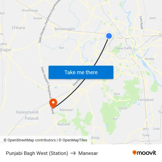 Punjabi Bagh West (Station) to Manesar map