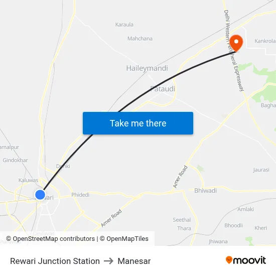 Rewari Junction Station to Manesar map