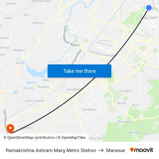 Ramakrishna Ashram Marg Metro Station to Manesar map