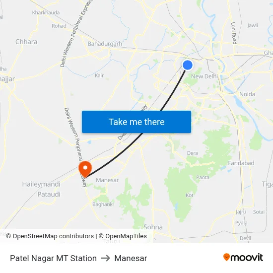 Patel Nagar MT Station to Manesar map