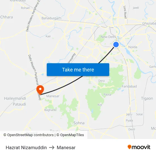 हज़रत निज़ामुद्दीन to मानेसर map