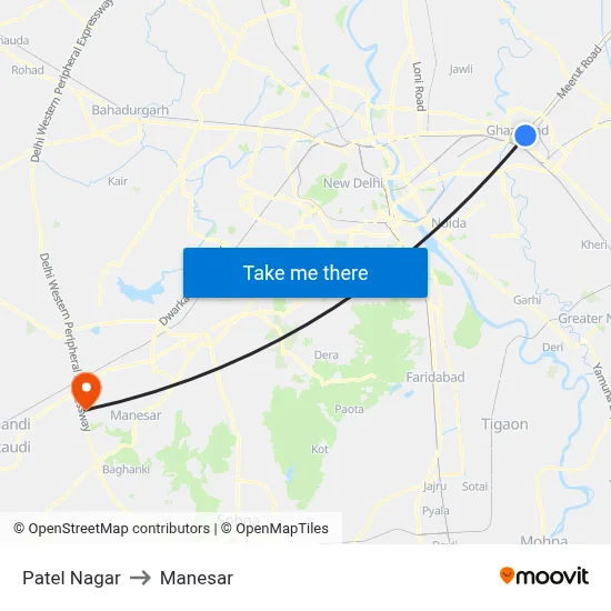 Patel Nagar to Manesar map