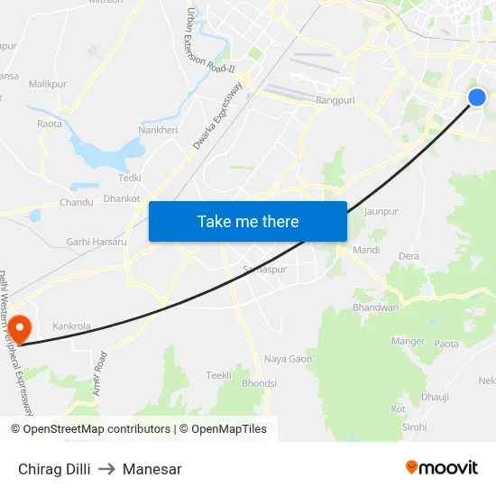 Chirag Dilli to Manesar map