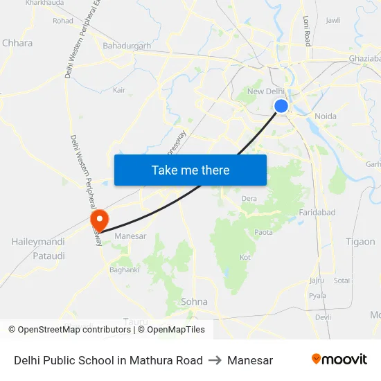 Delhi Public School in Mathura Road to Manesar map
